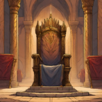 Ai generated illustration of the throne of King David surrounded by tall pillars and arches.